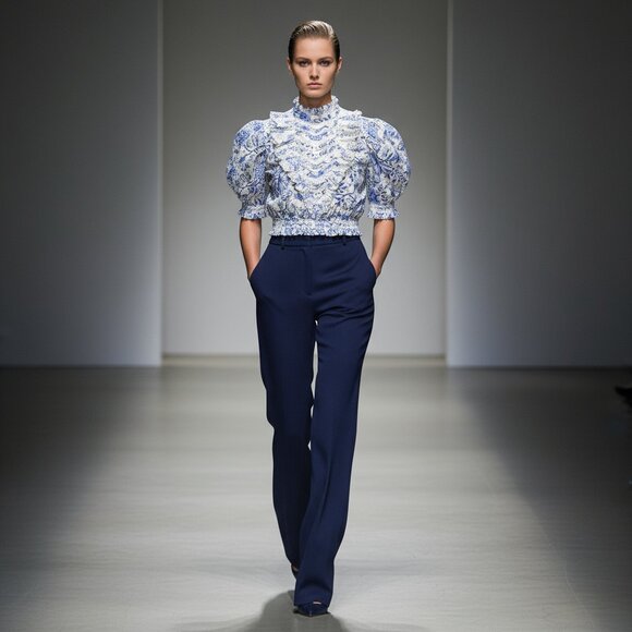 $221 Hermant & Nandita blue floral cropped top XL - Picture 2 of 13